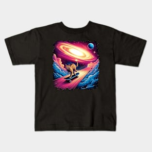 Skateboarding Kitten Funny Humor Galaxy Cat Meme Kids T-Shirt